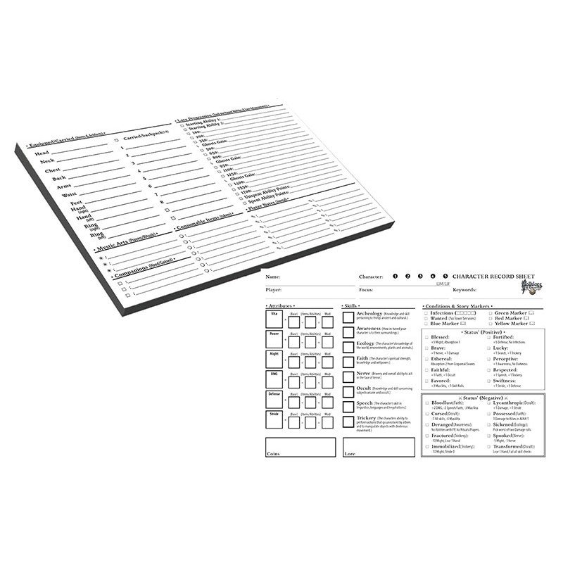 Folklore: The Affliction - Character Record Pads