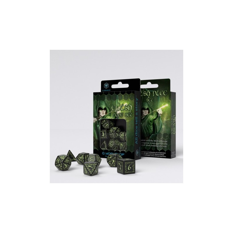 Elvish Black & glow-in-the-dark Dice Set (7)